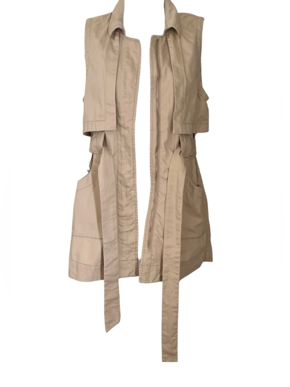 Abercrombie & Fitch trench-style vest dress belted waist and utility pockets LG - Picture 8 of 12
